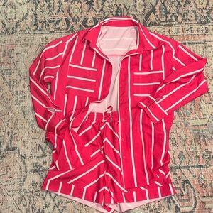 Vibrant Pink Striped High Waist Shorts